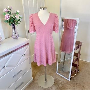 EXPRESS Metallic Clip Dot Puff Sleeve Dress EUC
